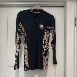 Rip Curl Black Floral Zip Front Rash Guard